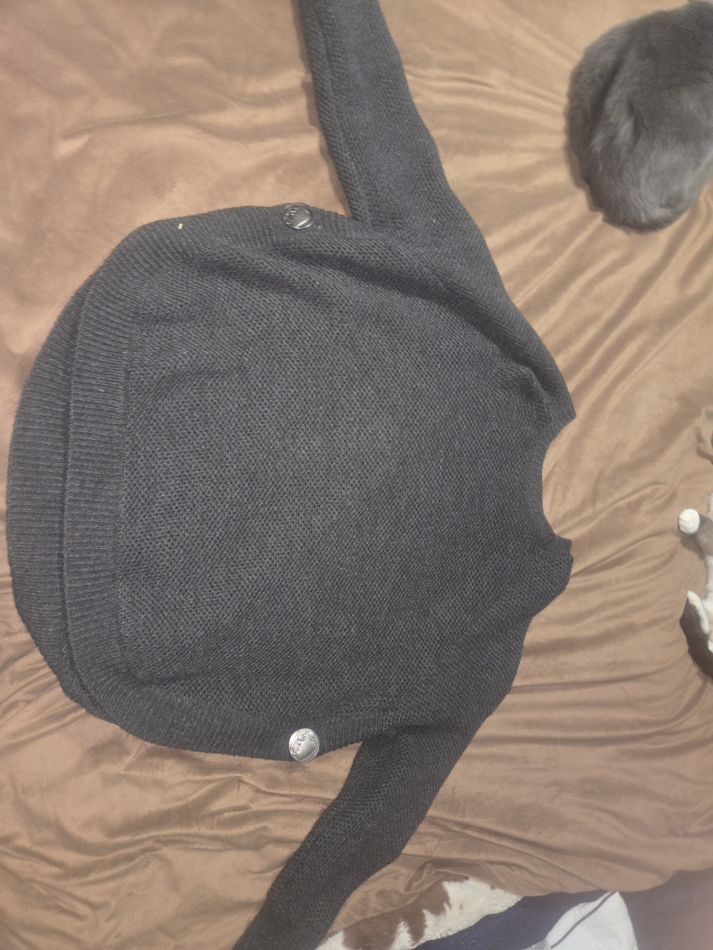 Women's Dark Grey Knit Button-Front Cardigan